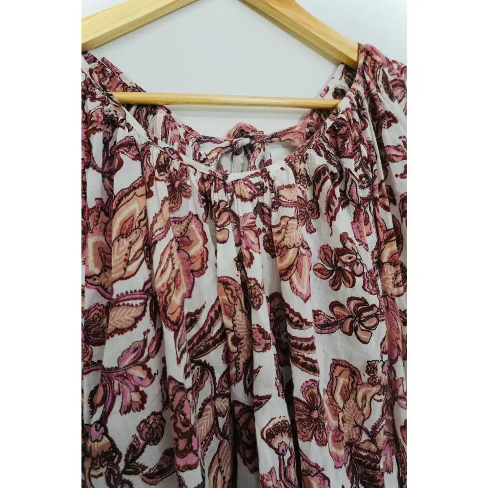 Free People Purple Floral Smocked‎ Top Size Medium
